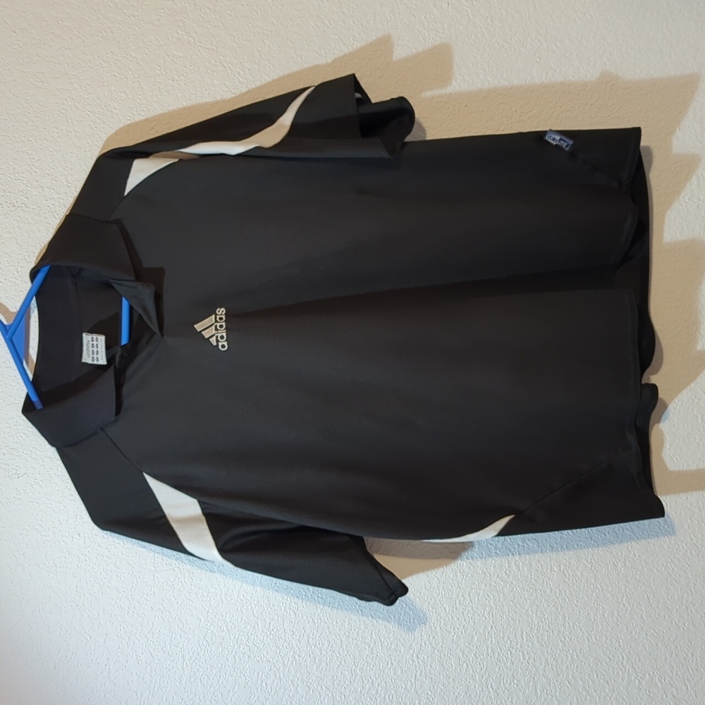 Adidas climalite XL polo open collar black white 100% polyester rn # 883877
